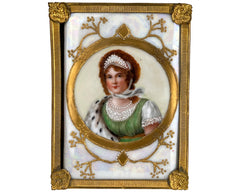 Antique CM Hutschenreuther Hand Painted Porcelain Portrait Plaque Framed Queen Louise of Prussia - Poppy's Vintage Clothing