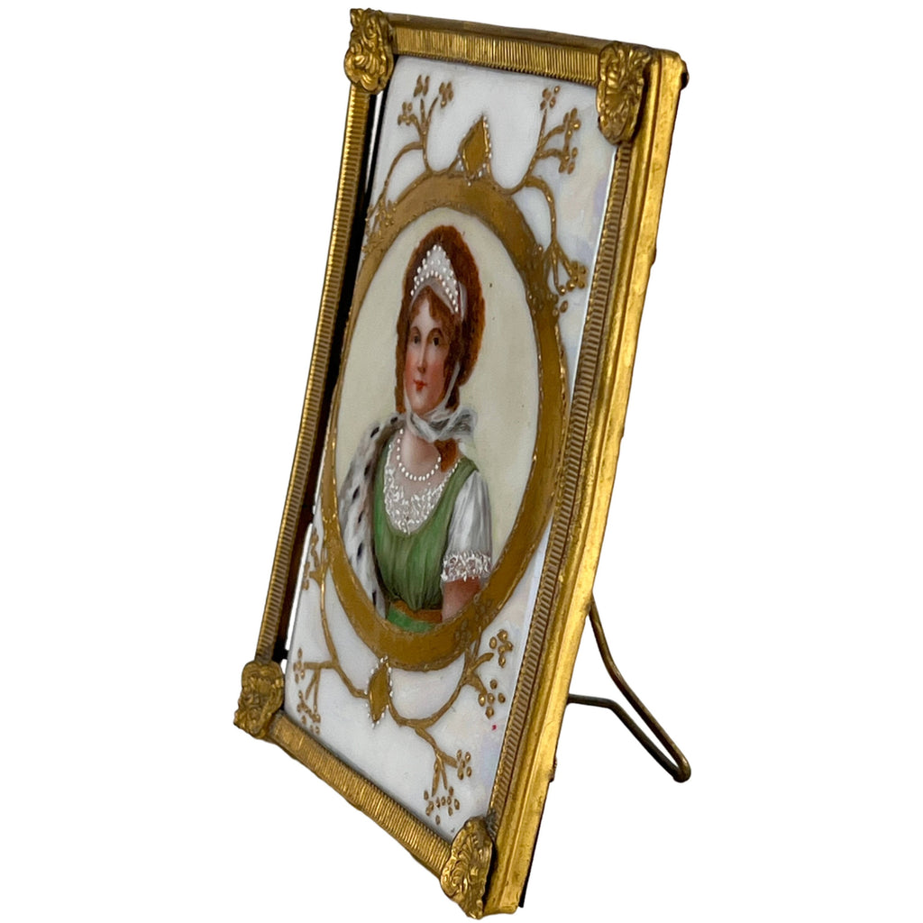 Antique CM Hutschenreuther Hand Painted Porcelain Portrait Plaque Framed Queen Louise of Prussia - Poppy's Vintage Clothing