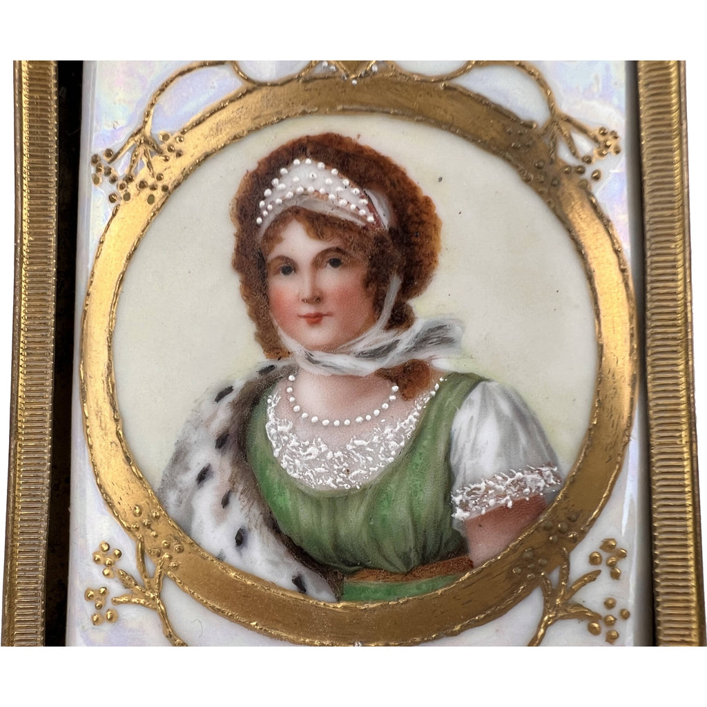 Antique CM Hutschenreuther Hand Painted Porcelain Portrait Plaque Framed Queen Louise of Prussia - Poppy's Vintage Clothing