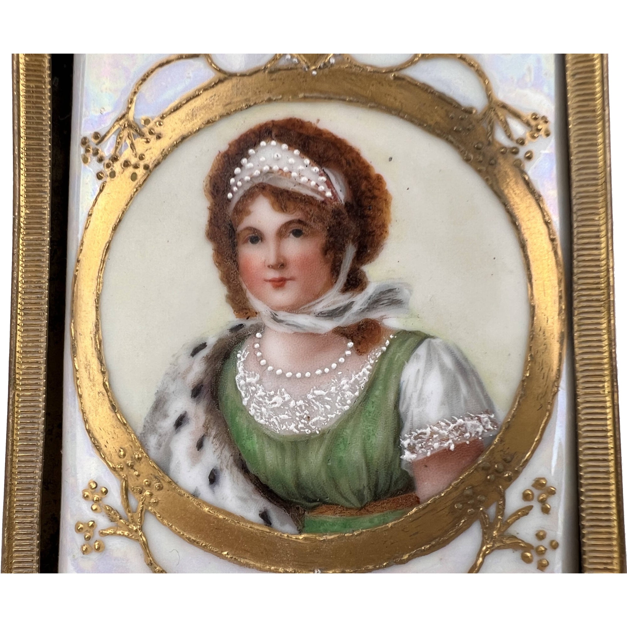 Antique CM Hutschenreuther Hand Painted Porcelain Portrait Plaque Framed Queen Louise of Prussia - Poppy's Vintage Clothing
