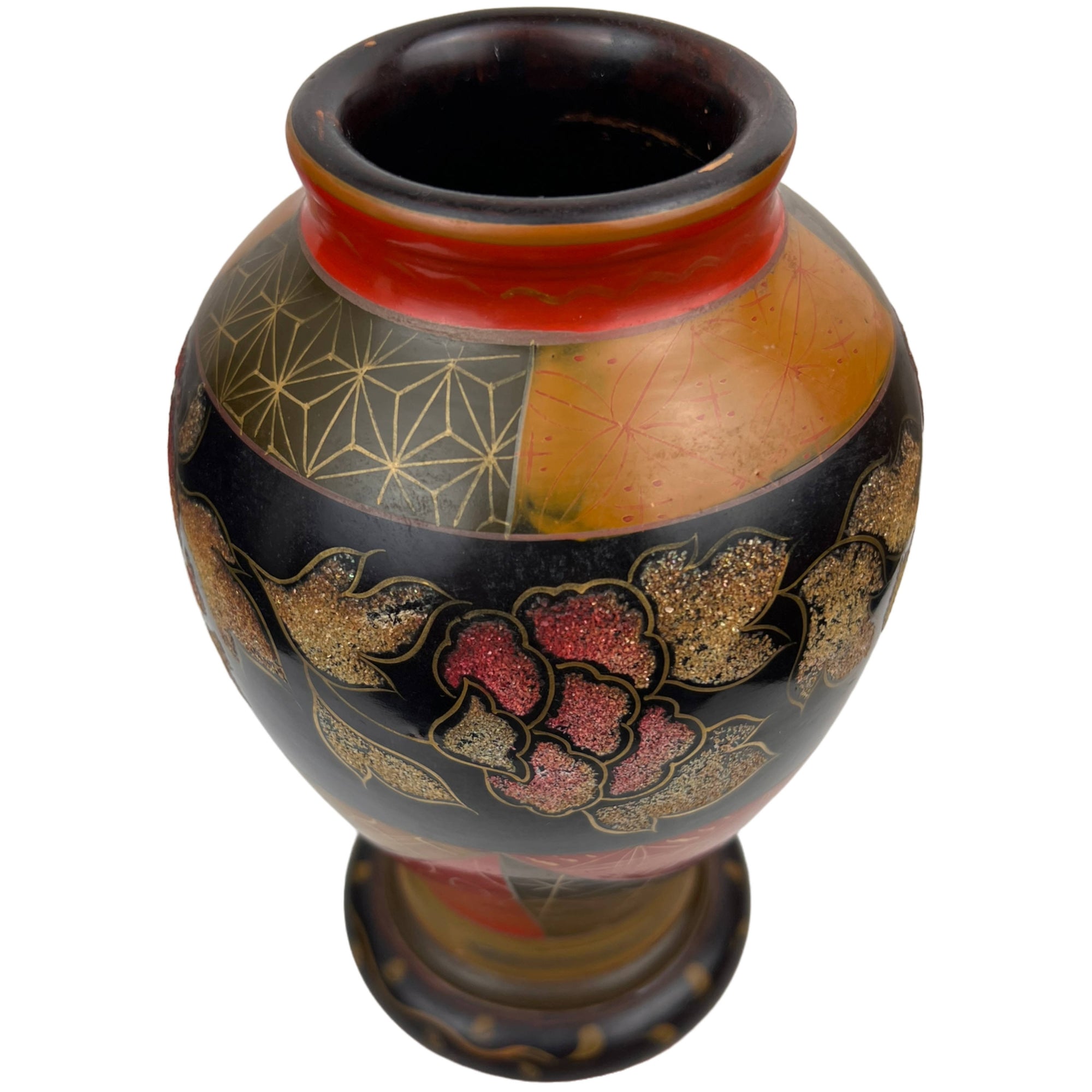 Art Deco Hand Painted Pottery Vase Made in Japan w Sparkle Decoration 8 - Poppy's Vintage Clothing