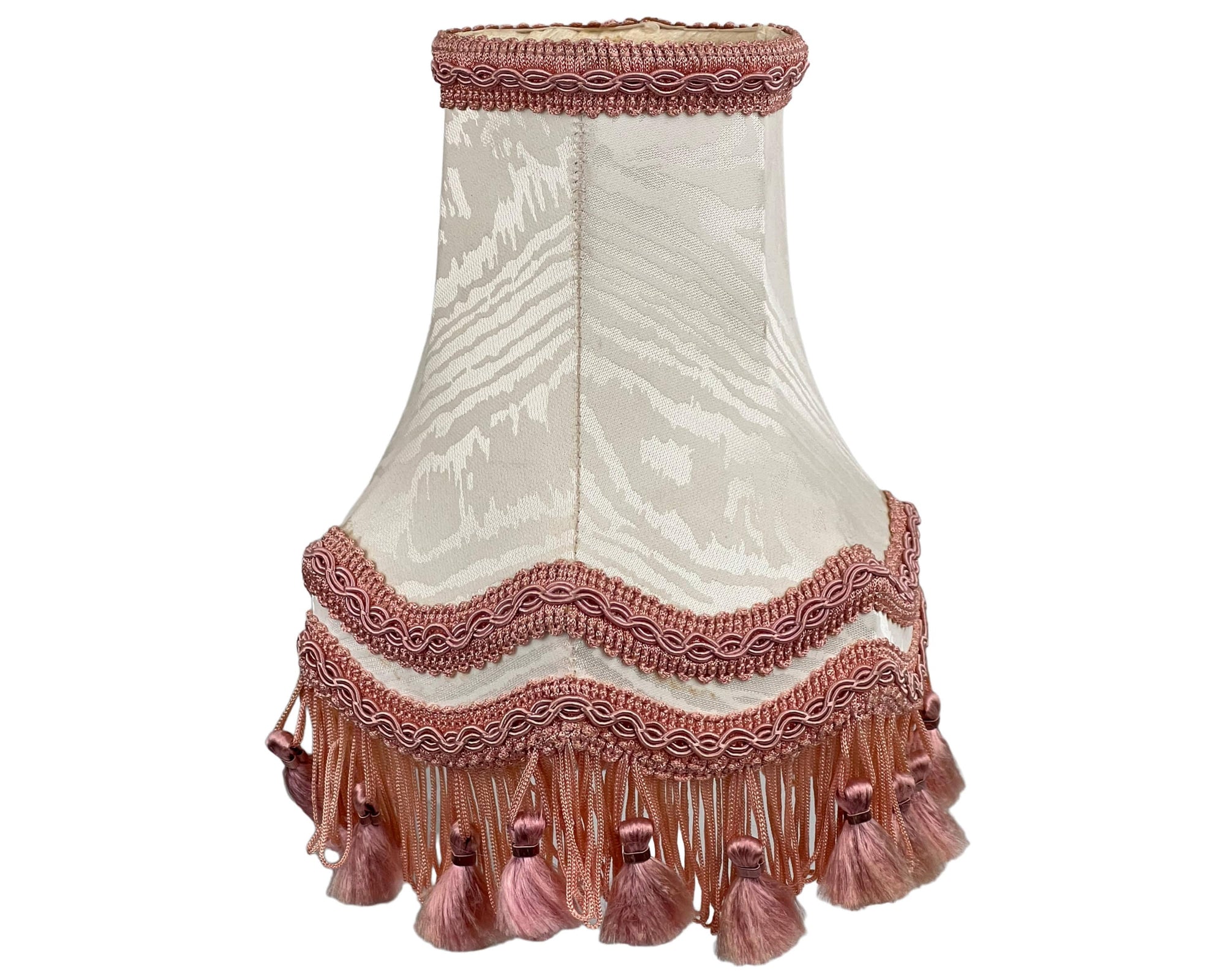 Vintage 1970s Lamp Shade for Wall Sconce or Small Lamp Tasselled Damask Silk - Poppy's Vintage Clothing