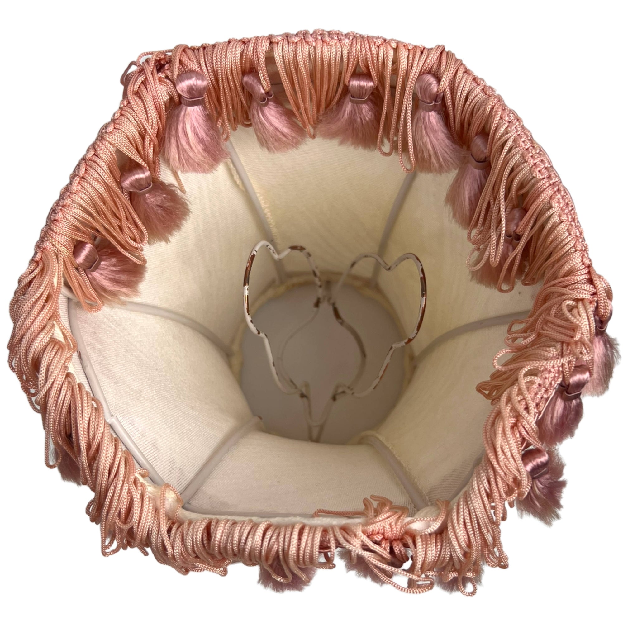 Vintage 1970s Lamp Shade for Wall Sconce or Small Lamp Tasselled Damask Silk - Poppy's Vintage Clothing