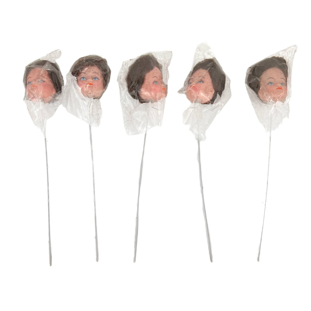 Vintage 1960s Craft Doll Heads on a Stick Lot of 11 in Original Plastic - Poppy's Vintage Clothing