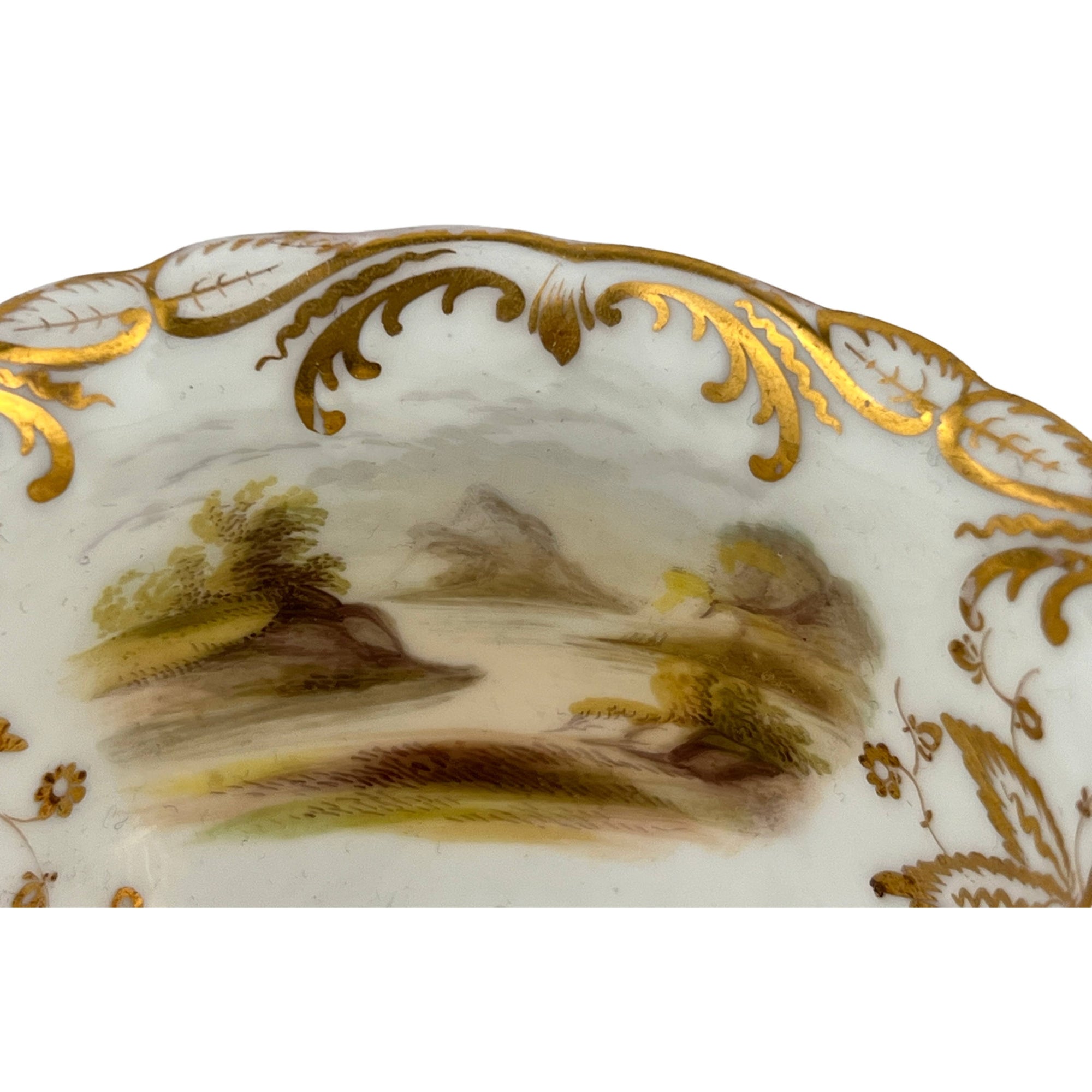 Antique Coalport Porcelain Cup & Saucer Hand Painted Landscape Scenes Early 19th c - Poppy's Vintage Clothing