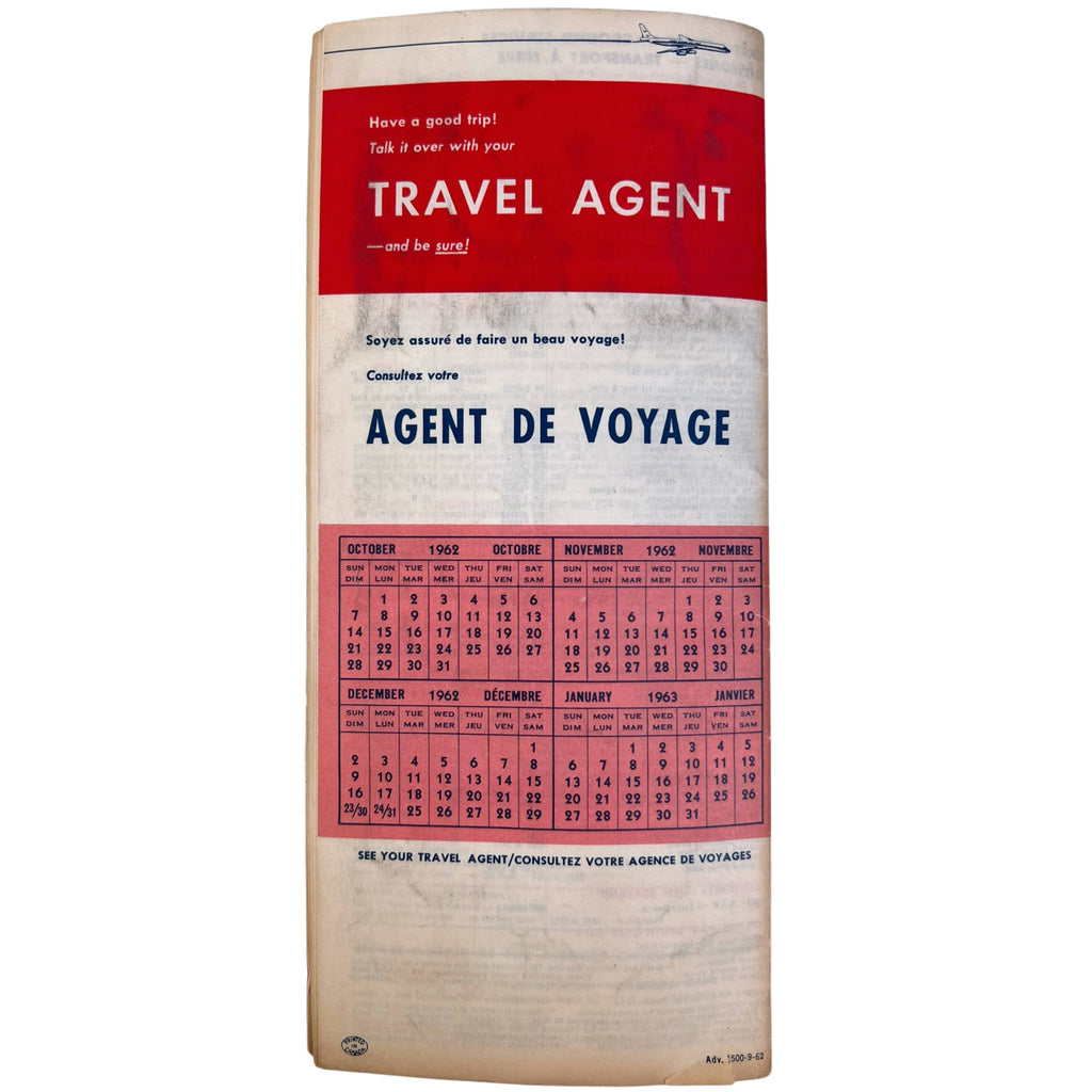 Vintage 1962 TCA Trans Canada Airlines Timetable Bilingual Schedule - Poppy's Vintage Clothing