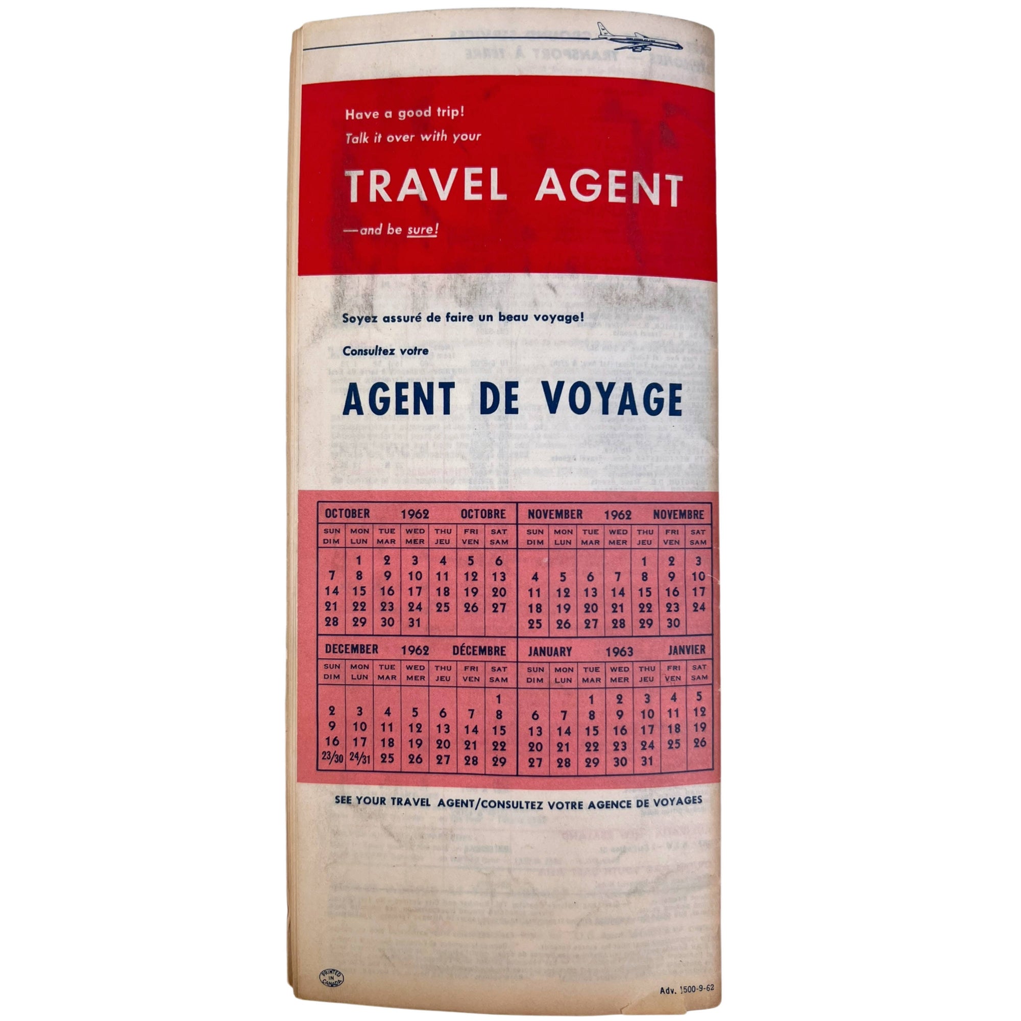 Vintage 1962 TCA Trans Canada Airlines Timetable Bilingual Schedule - Poppy's Vintage Clothing