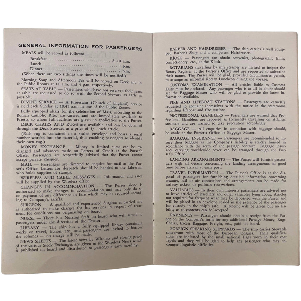 Vintage 1933 Cunard Line RMS Ausonia Passenger List - Poppy's Vintage Clothing