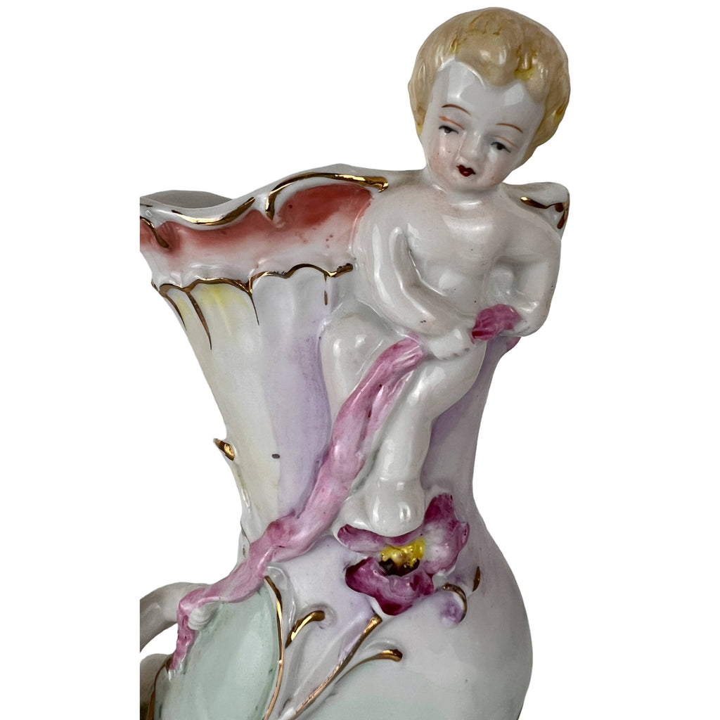 Vintage Porcelain Putti on Boot Planter - Poppy's Vintage Clothing