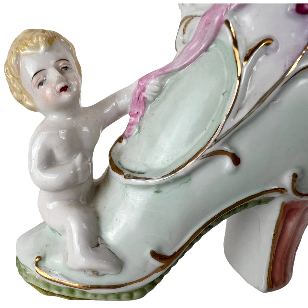 Vintage Porcelain Putti on Boot Planter - Poppy's Vintage Clothing