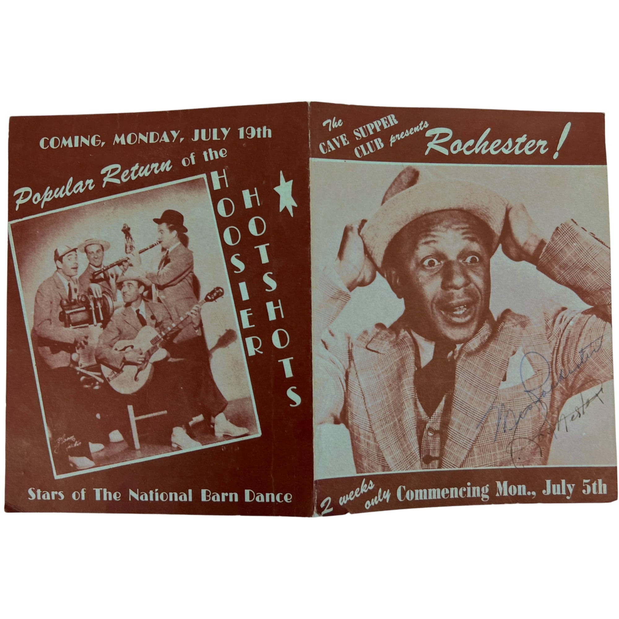 Eddie Rochester Anderson 1948 Autograph on Vancouver The Cave Pamphlet Jack Benny Show - Poppy's Vintage Clothing
