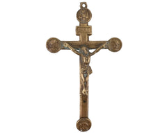 Antique 19th c French Brass Pectoral Crucifix Cross Brass Souvenir La Mission - Poppy's Vintage Clothing