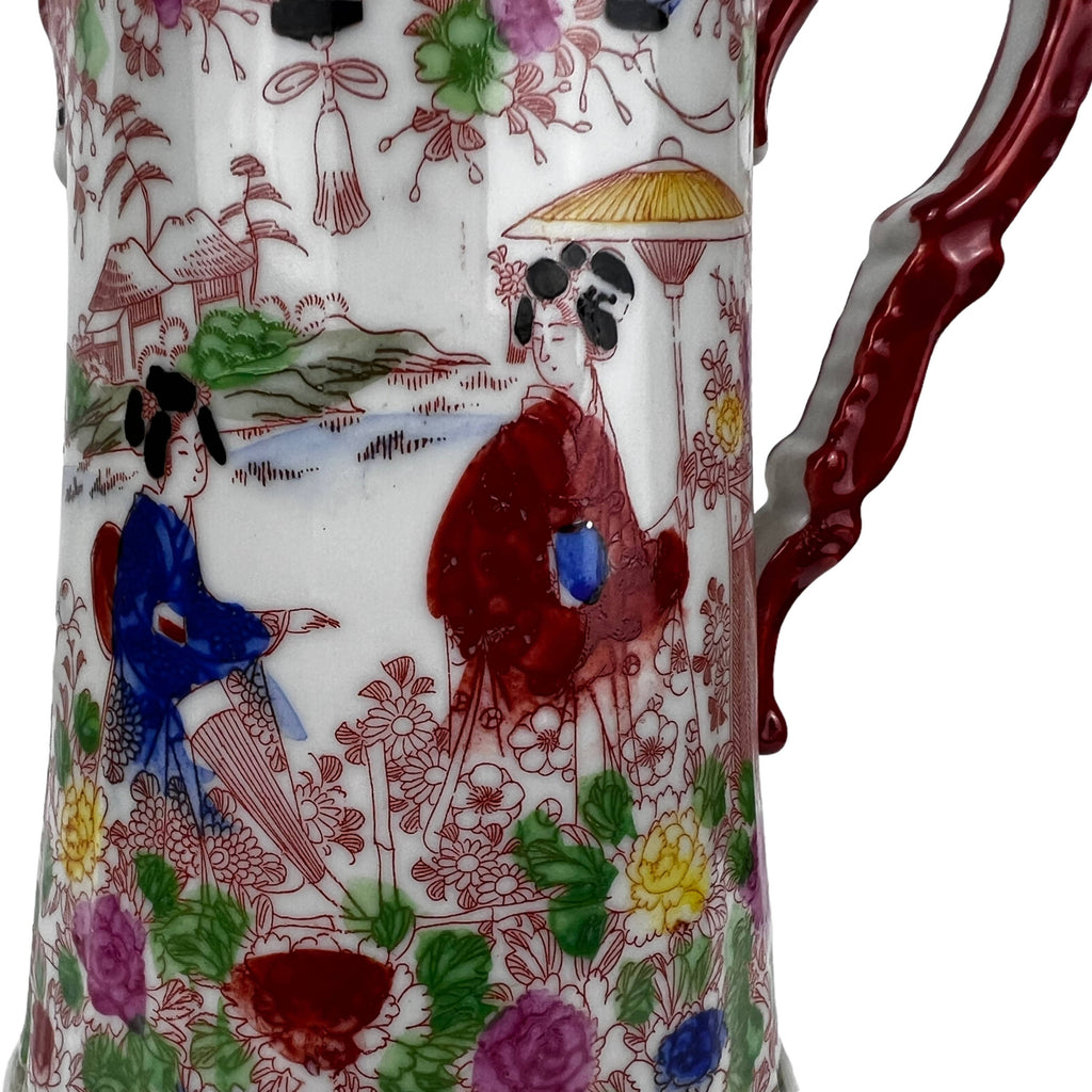 Large Vintage Japanese Chocolate Pot Geisha Girl Pattern - Poppy's Vintage Clothing