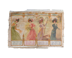 Antique 1909 Printed Silk Calendar The Gentlewoman Magazine Edwardian Ladies 9.5 x 15 - Poppy's Vintage Clothing