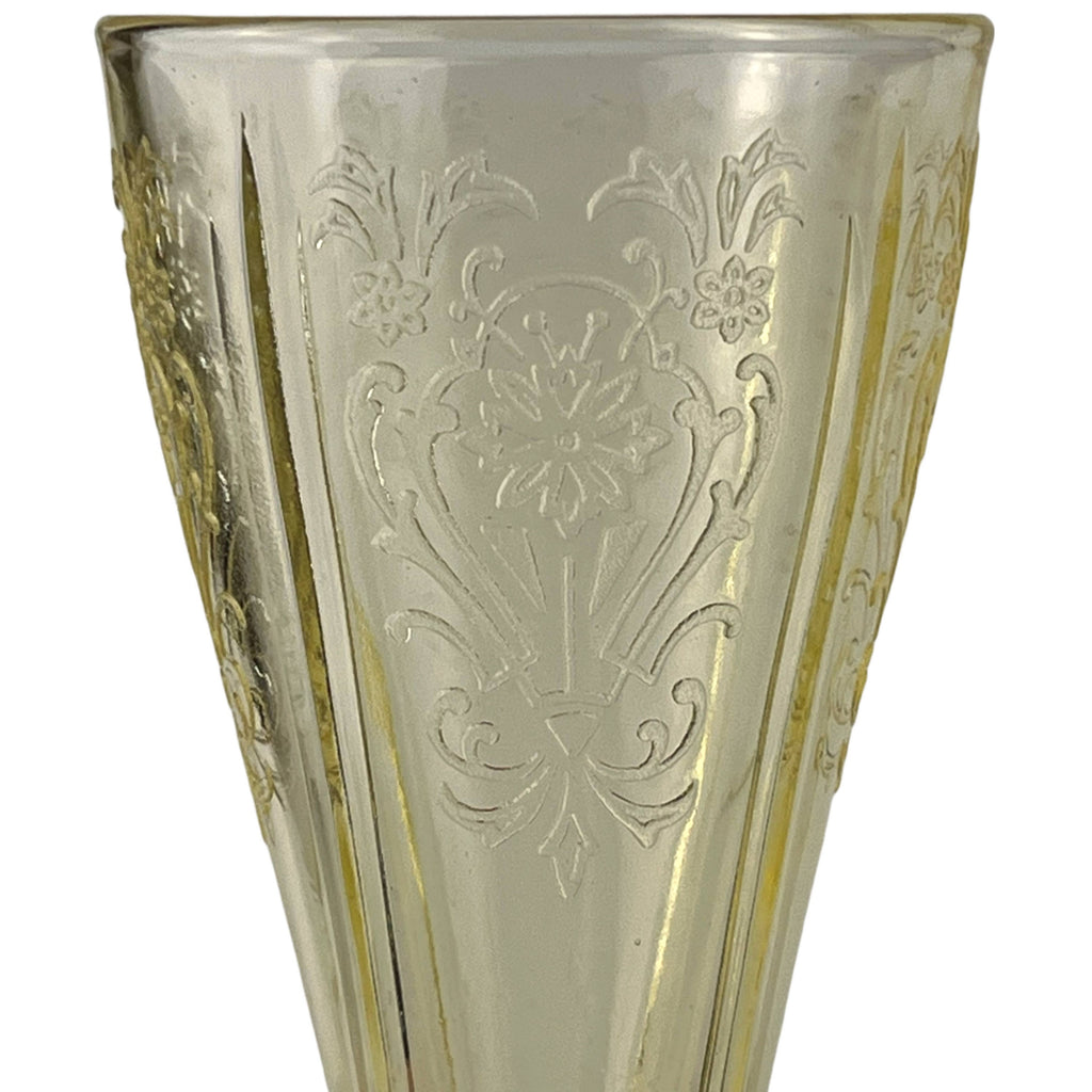 US Glass Depression Yellow Primo Paneled Aster Footed Tumbler 5 3/4 9 oz Price For 1 - Poppy's Vintage Clothing