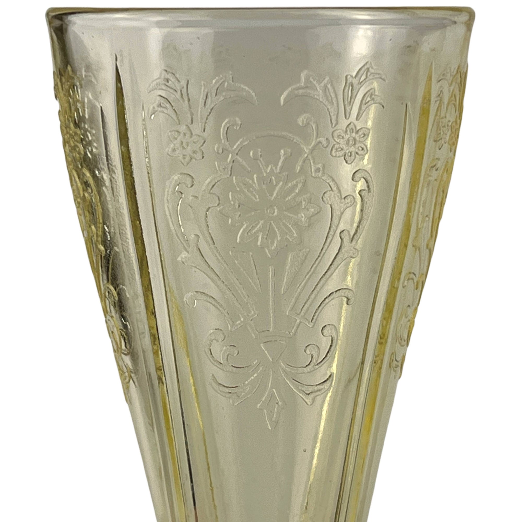 US Glass Depression Yellow Primo Paneled Aster Footed Tumbler 5 3/4 9 oz Price For 1 - Poppy's Vintage Clothing
