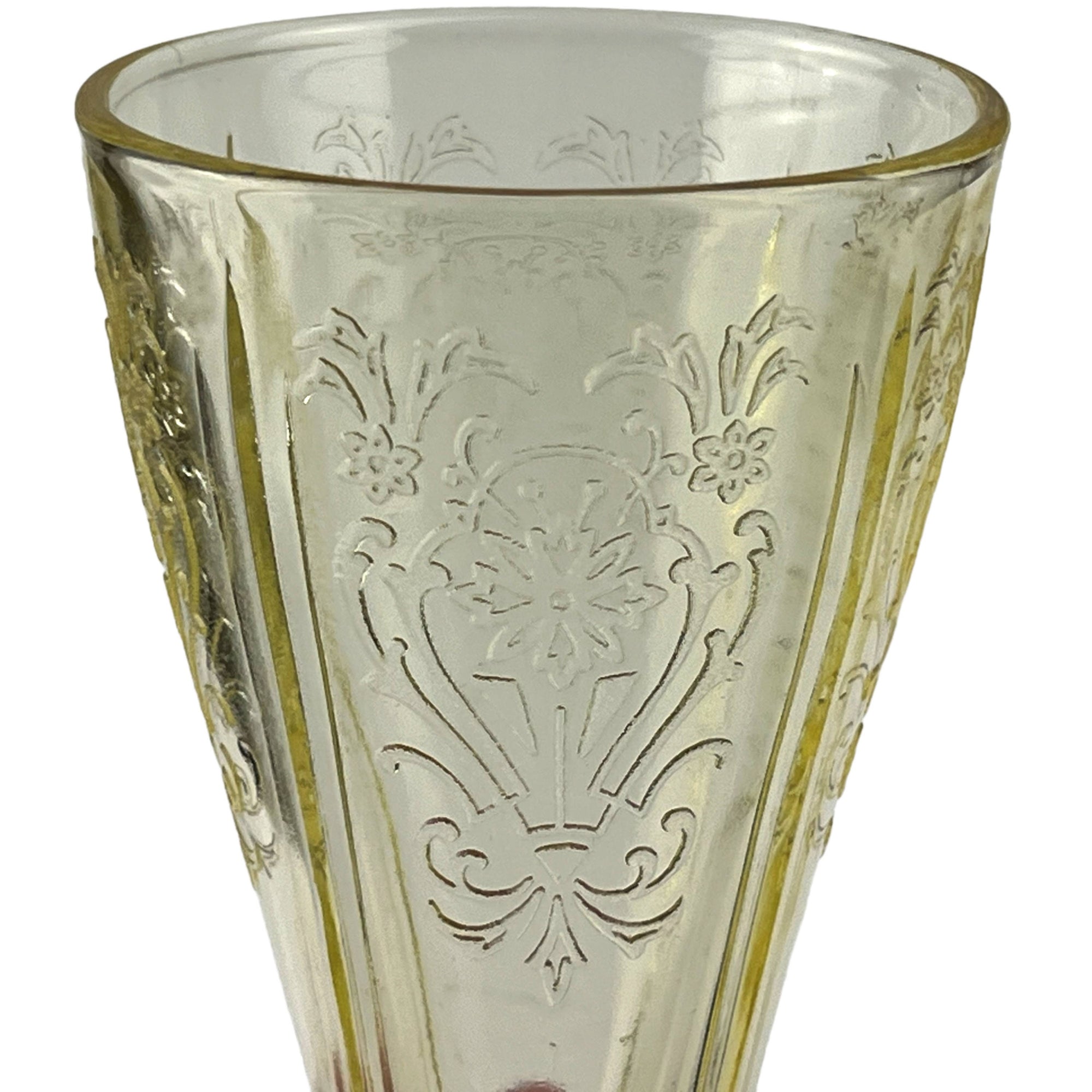 US Glass Depression Yellow Primo Paneled Aster Footed Tumbler 5 3/4 9 oz Price For 1 - Poppy's Vintage Clothing