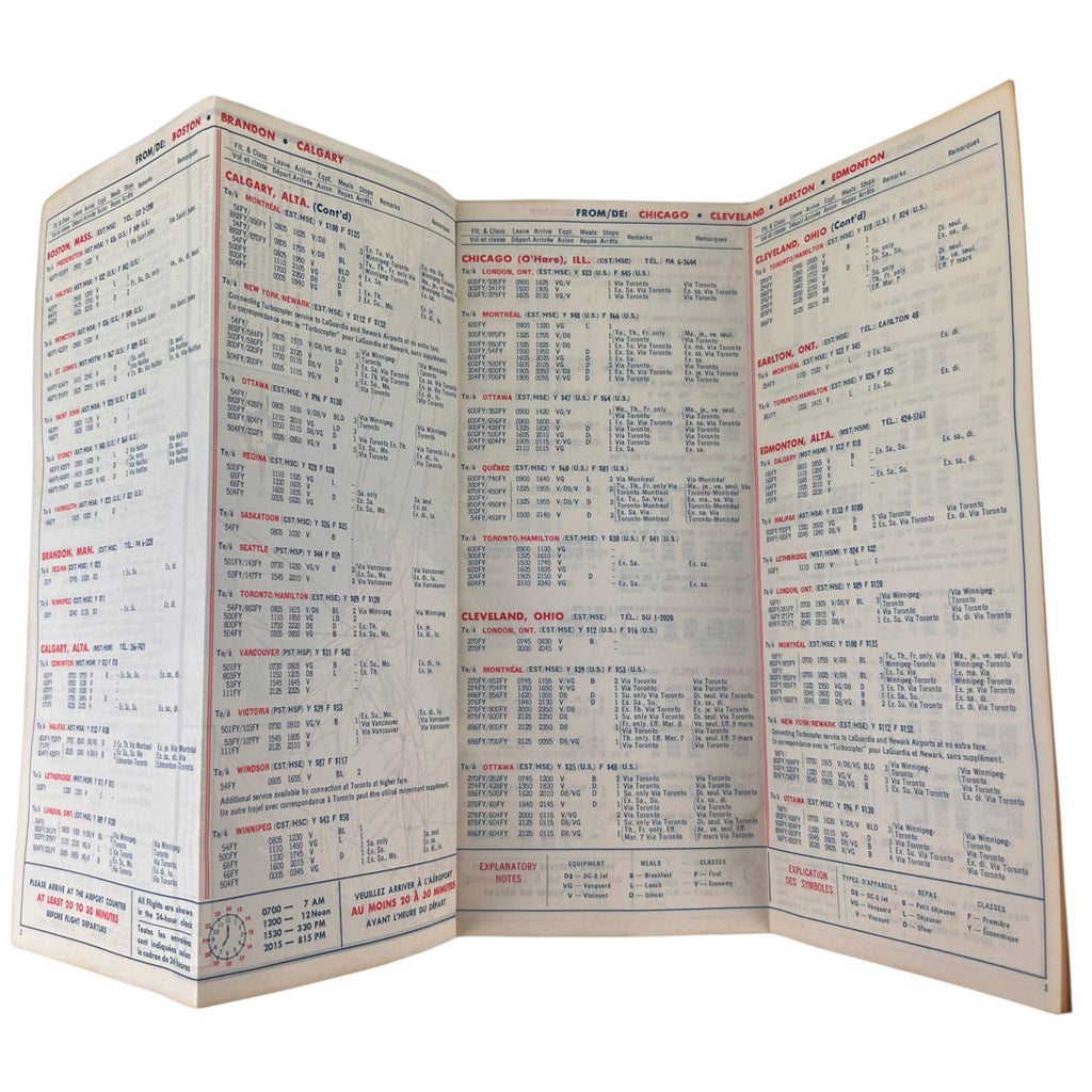 Vintage 1962 TCA Trans Canada Airlines Timetable Bilingual Schedule - Poppy's Vintage Clothing