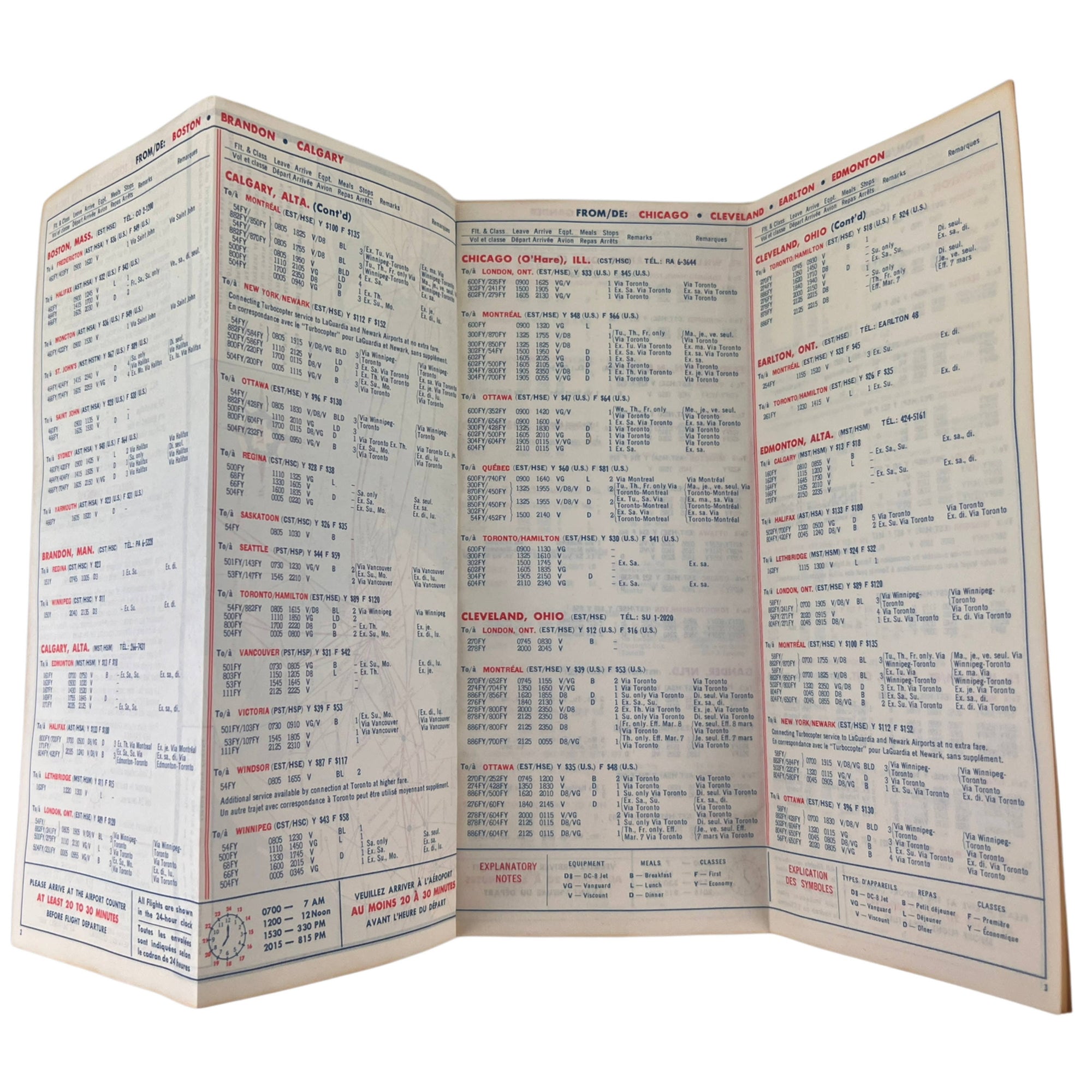 Vintage 1962 TCA Trans Canada Airlines Timetable Bilingual Schedule - Poppy's Vintage Clothing