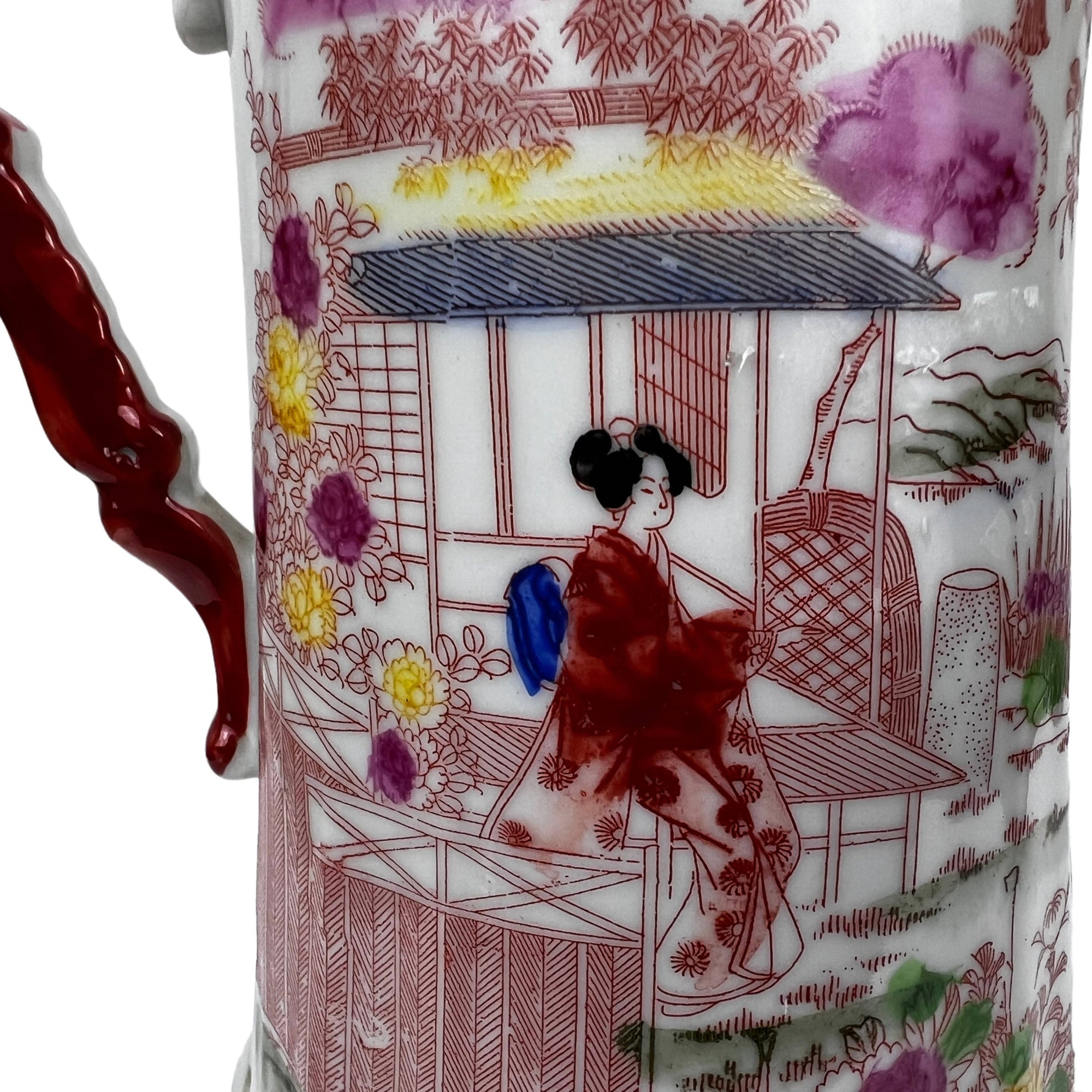 Large Vintage Japanese Chocolate Pot Geisha Girl Pattern - Poppy's Vintage Clothing