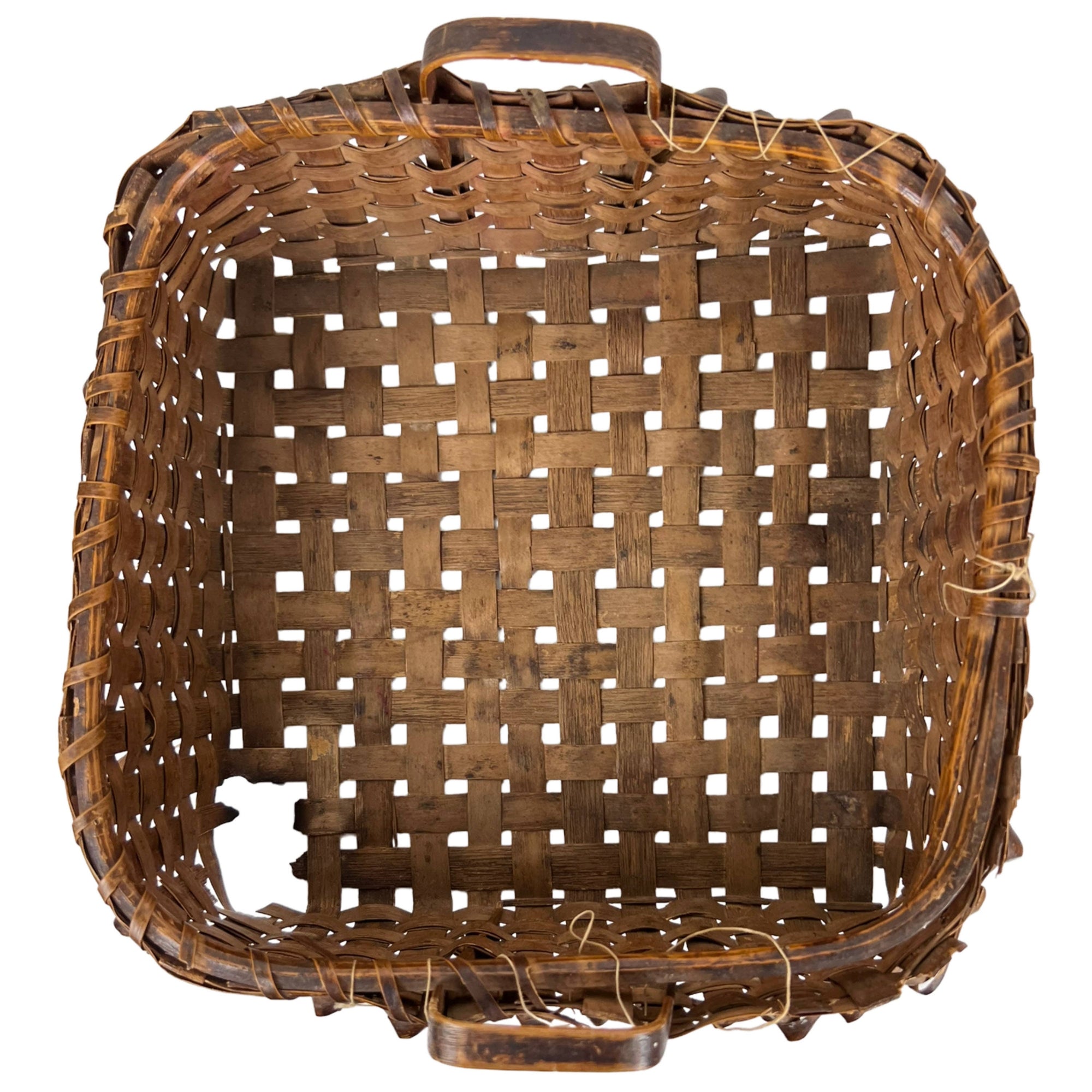 Antique Basket Northeast Native American Handled Curly Splint Algonquin Wabanaki - Poppy's Vintage Clothing