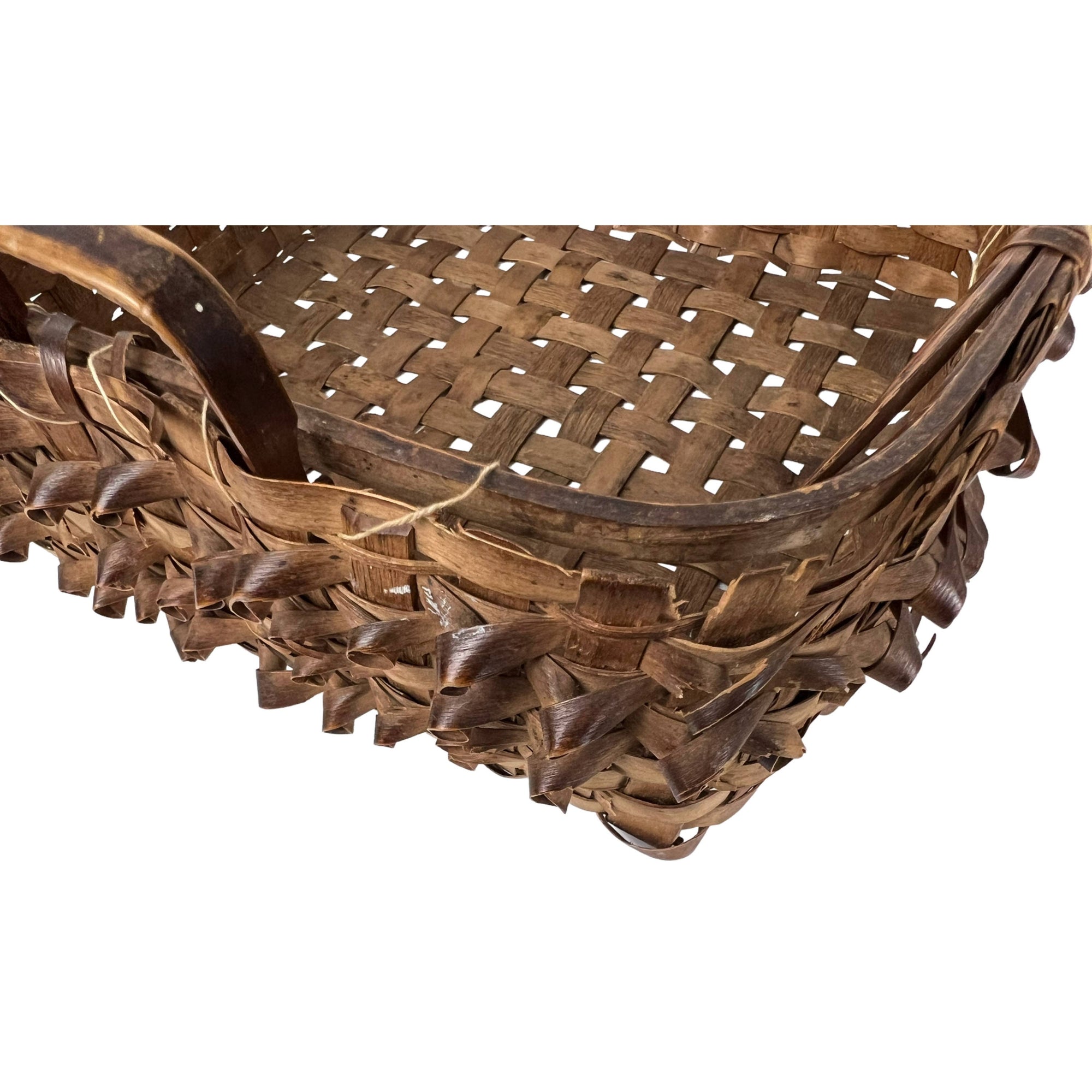 Antique Basket Northeast Native American Handled Curly Splint Algonquin Wabanaki - Poppy's Vintage Clothing