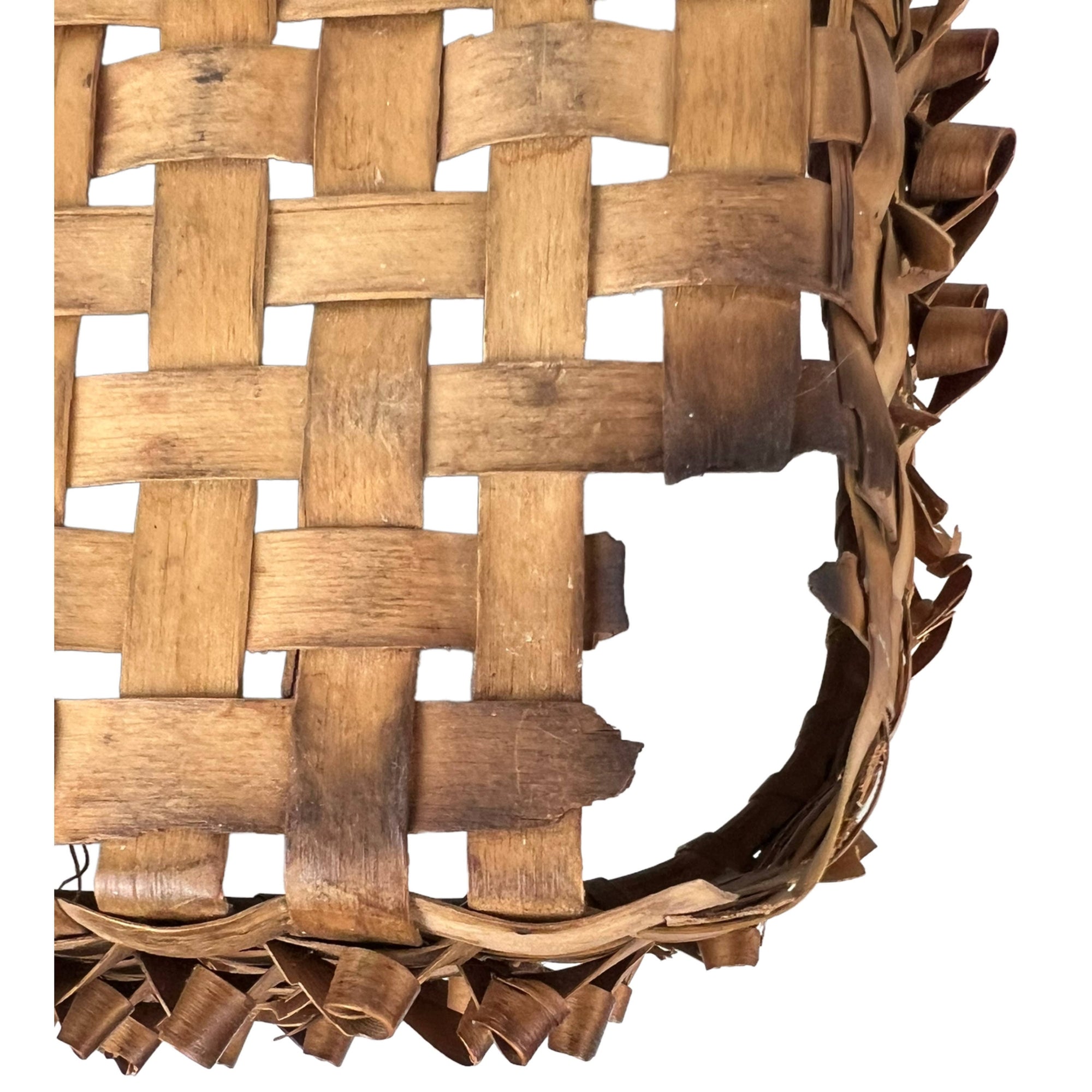 Antique Basket Northeast Native American Handled Curly Splint Algonquin Wabanaki - Poppy's Vintage Clothing
