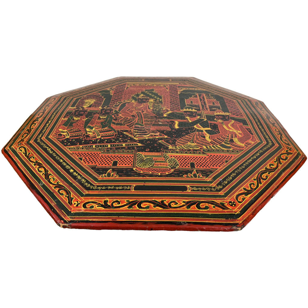 Vintage Burmese Lacquer Table Top Court Scene Burma - Poppy's Vintage Clothing