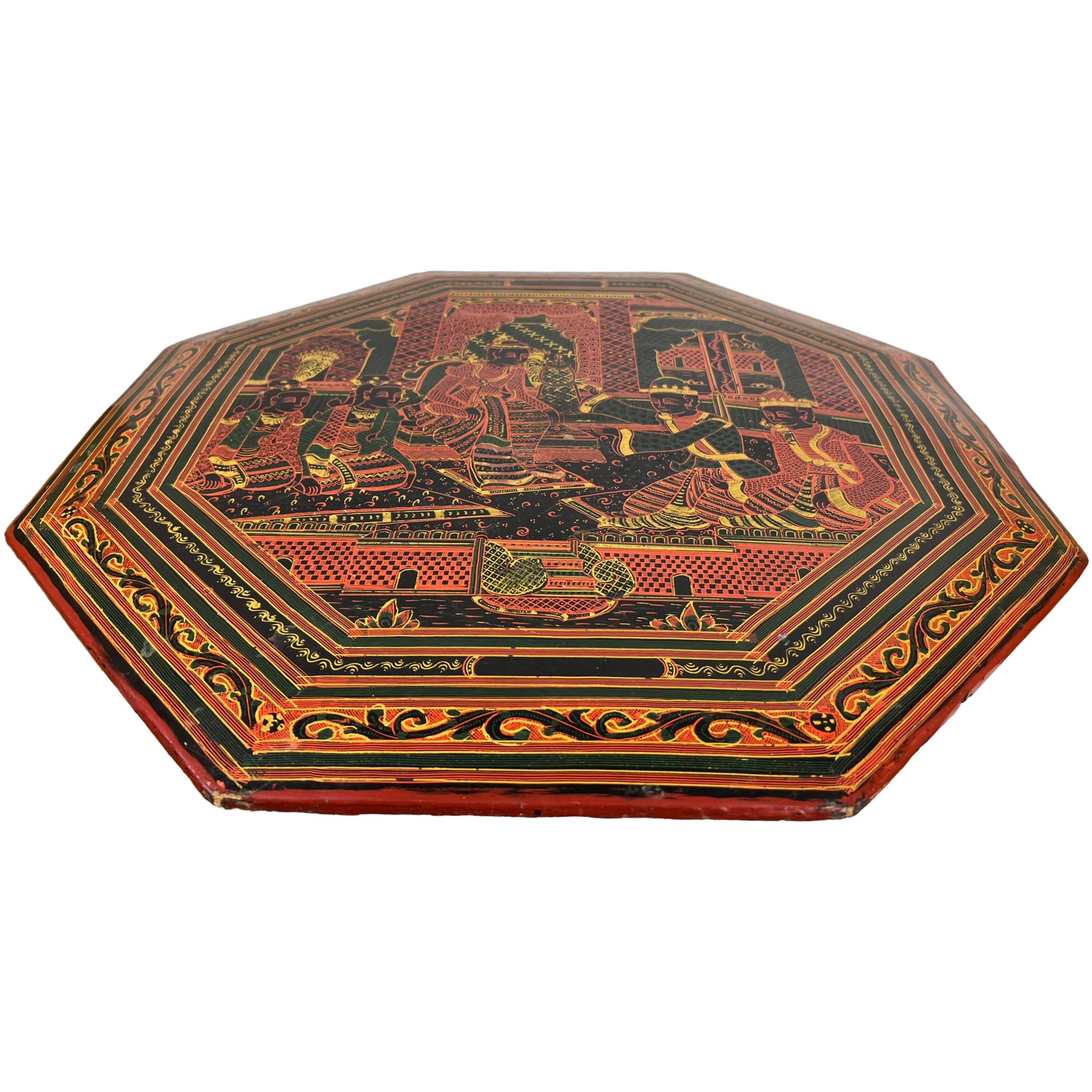 Vintage Burmese Lacquer Table Top Court Scene Burma - Poppy's Vintage Clothing