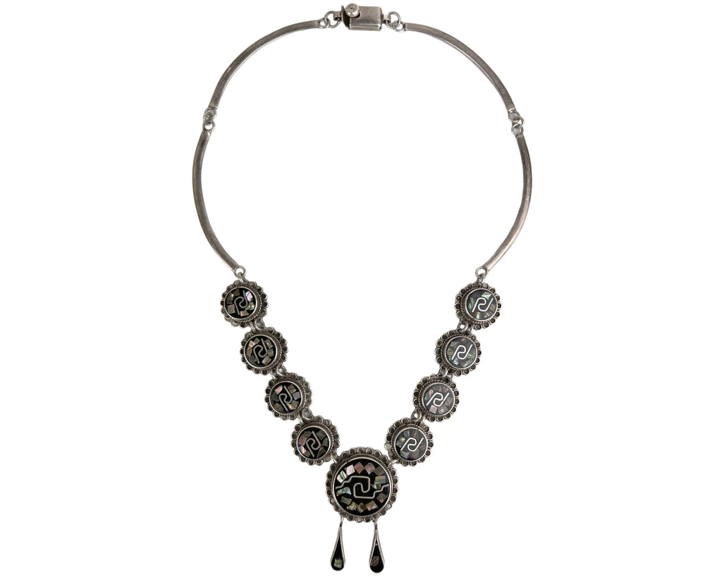 Mexican Sterling Silver Necklace with Onyx & Abalone TC-114 - Poppy's Vintage Clothing