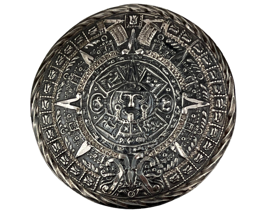 Vintage Mexican Sterling Silver Pendant Brooch Mayan Aztec Calendar Stone 2.25 - Poppy's Vintage Clothing
