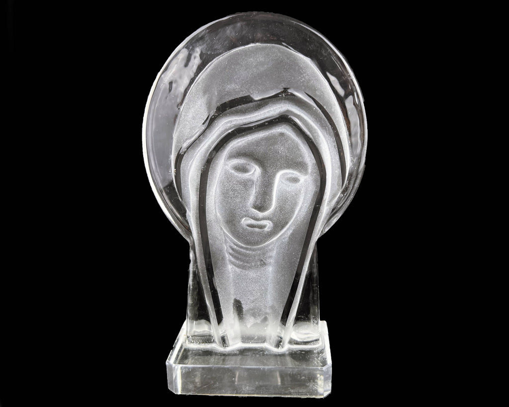 Vintage Virgin Mary Statue Ingrid Frosted Crystal Glass Czech Art Deco - Poppy's Vintage Clothing