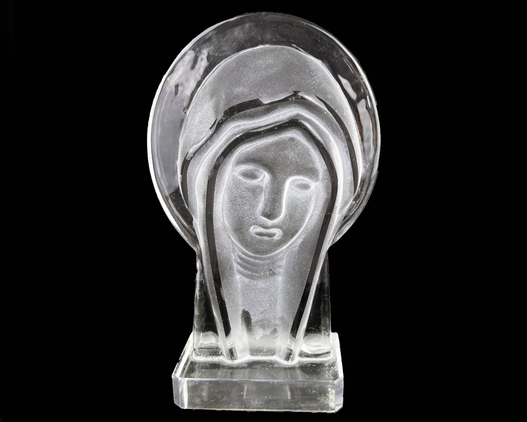 Vintage Virgin Mary Statue Ingrid Frosted Crystal Glass Czech Art Deco - Poppy's Vintage Clothing