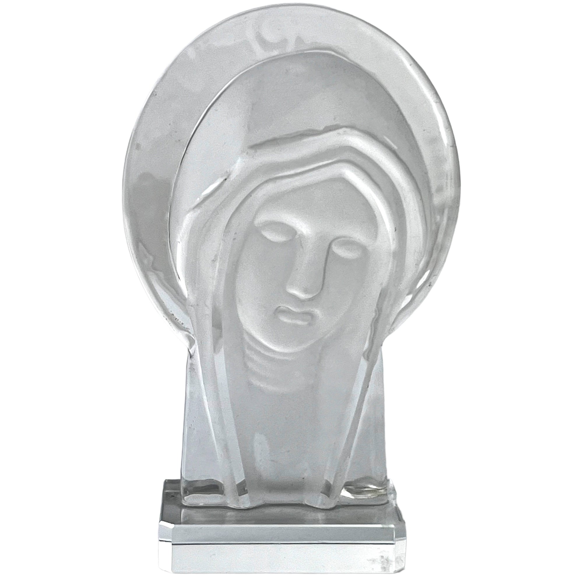 Vintage Virgin Mary Statue Ingrid Frosted Crystal Glass Czech Art Deco - Poppy's Vintage Clothing
