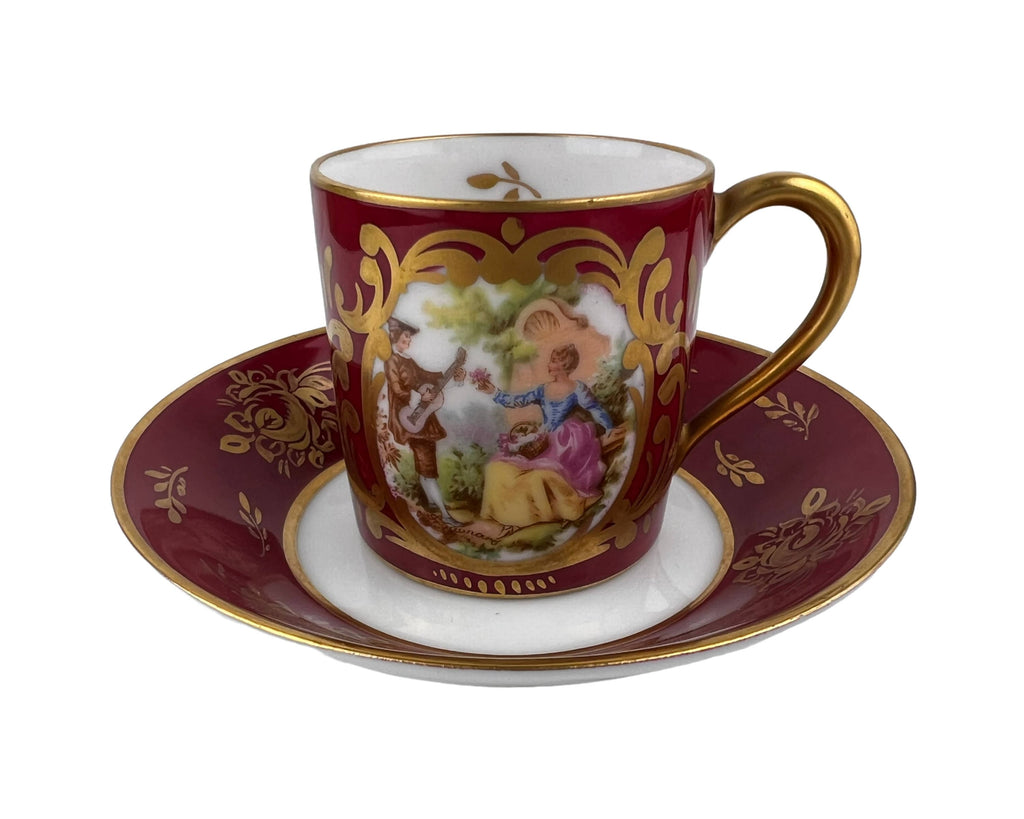 Vintage Limoges Porcelain Demitasse Cup Hand Painted Fragonard Scene - Poppy's Vintage Clothing