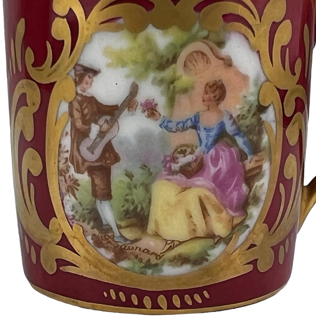 Vintage Limoges Porcelain Demitasse Cup Hand Painted Fragonard Scene - Poppy's Vintage Clothing