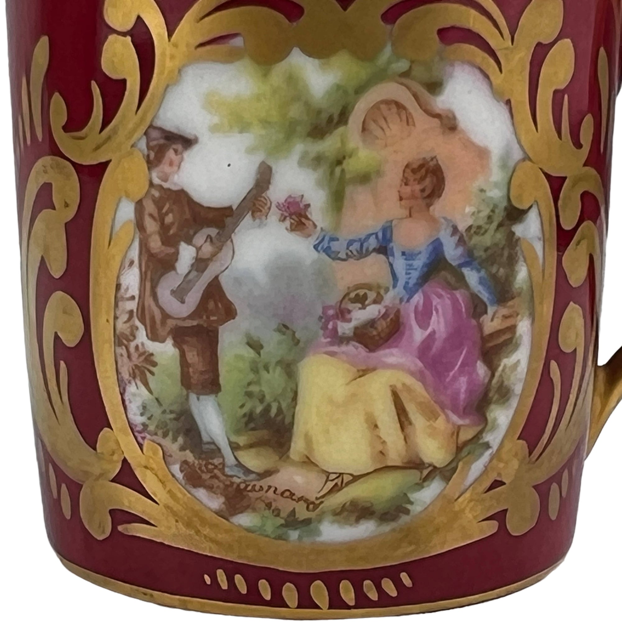 Vintage Limoges Porcelain Demitasse Cup Hand Painted Fragonard Scene - Poppy's Vintage Clothing