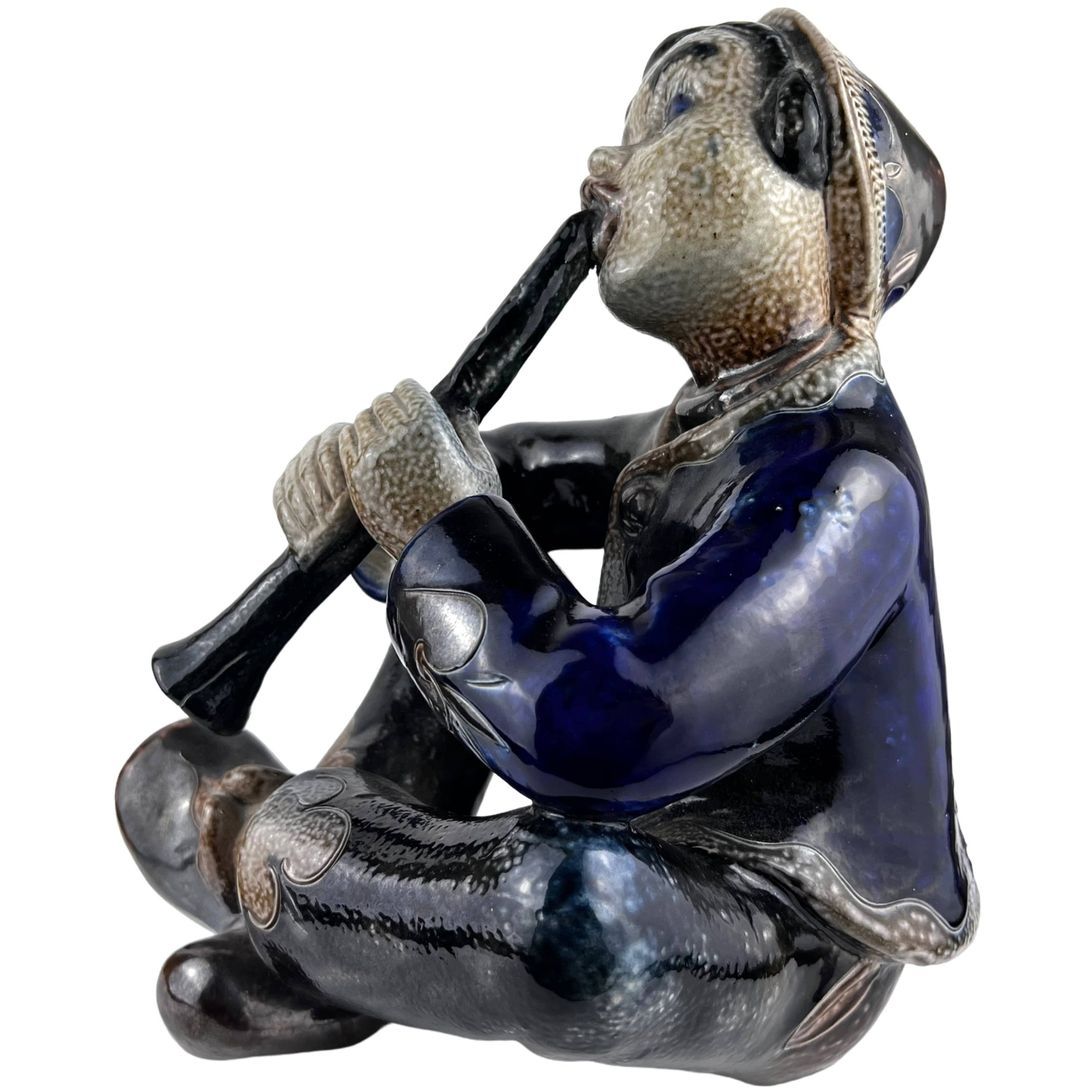 Vintage German Salt Glaze Stoneware Figure Flotenspieler Flute Player Giefer Bahn Hohr-Grenzhausen - Poppy's Vintage Clothing