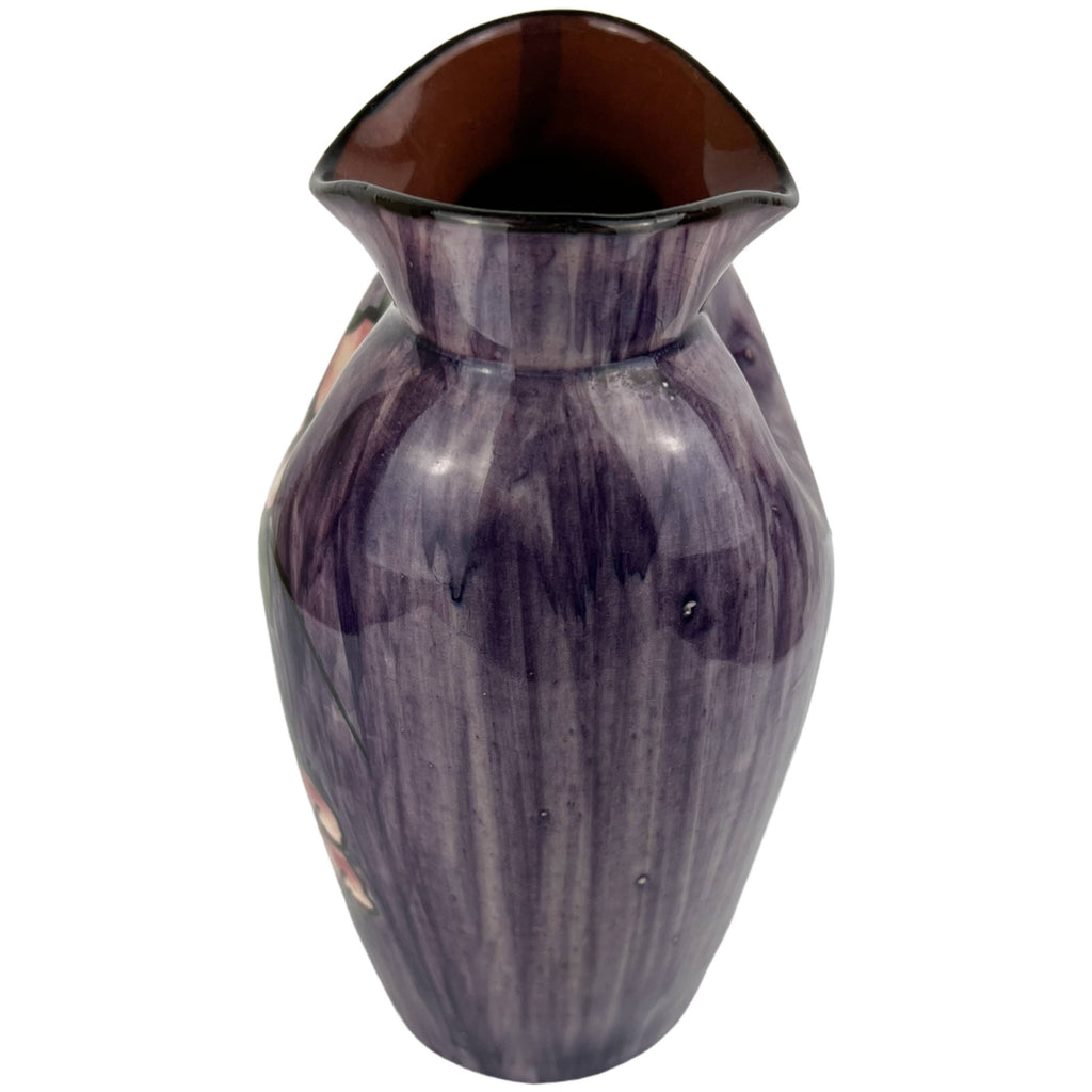 Antique Watcombe Torquay Pinched Pottery Vase Flower Design on Purple - Poppy's Vintage Clothing