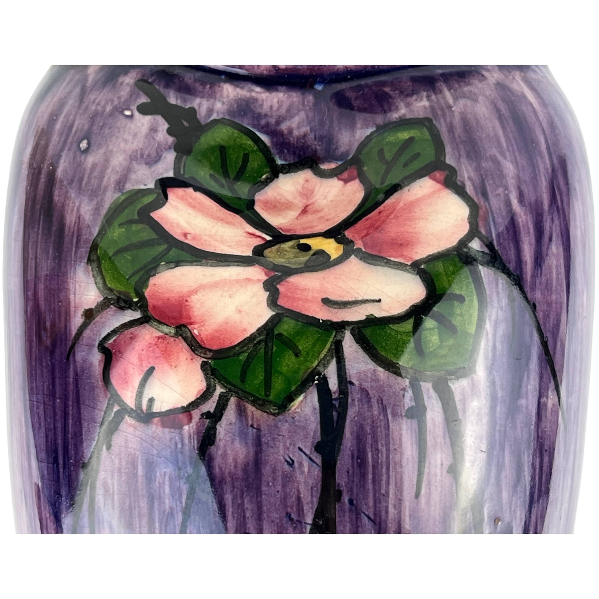 Antique Watcombe Torquay Pinched Pottery Vase Flower Design on Purple - Poppy's Vintage Clothing