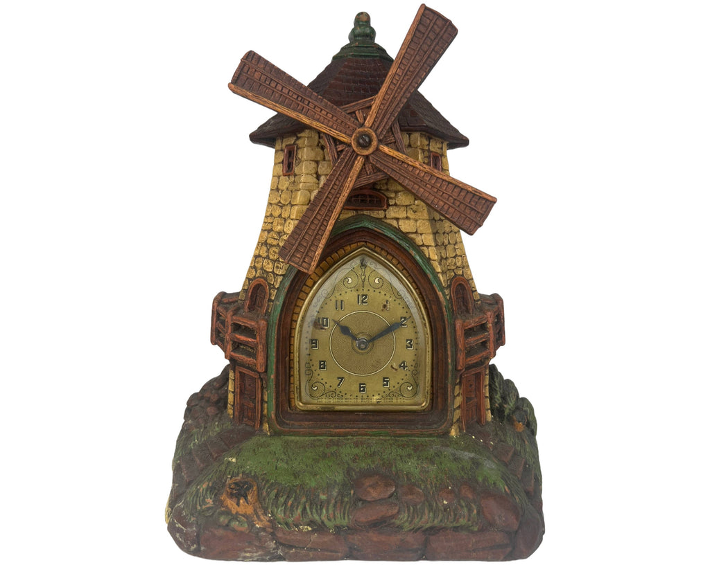 Vintage 1930s The Village Mill De Luxe Clock New York Syroco Type Wood - Poppy's Vintage Clothing
