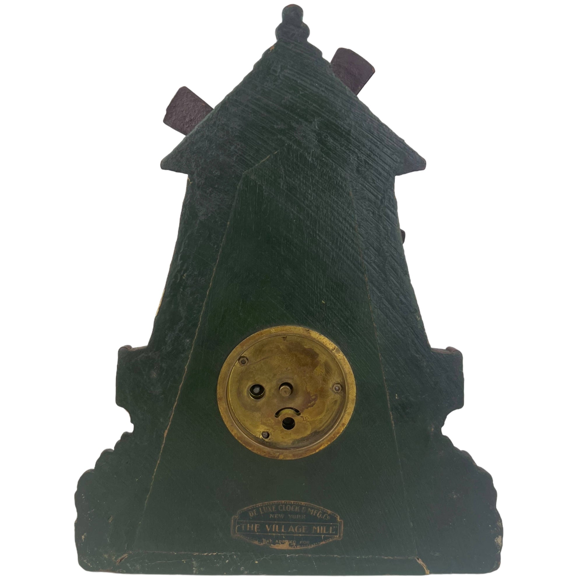 Vintage 1930s The Village Mill De Luxe Clock New York Syroco Type Wood - Poppy's Vintage Clothing