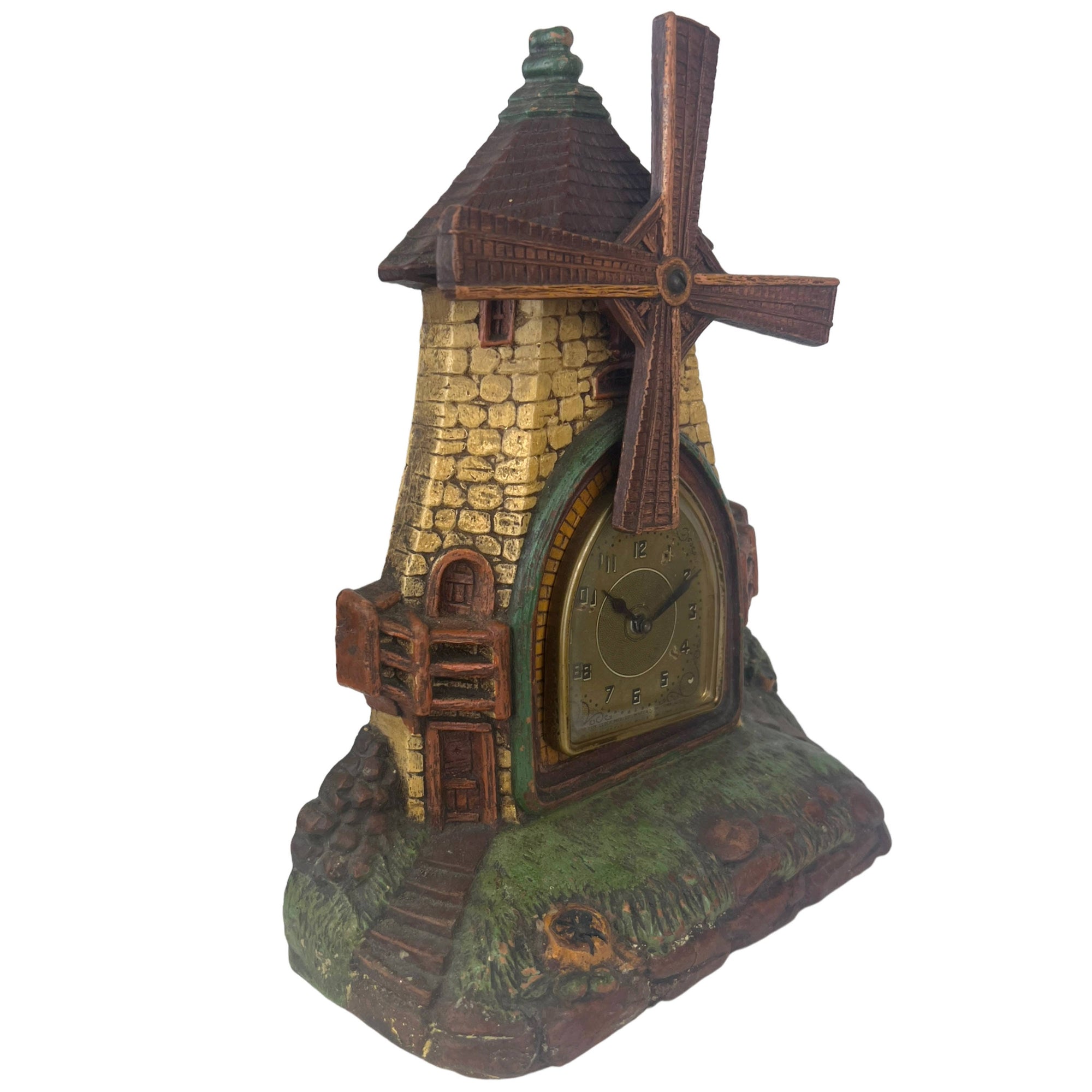 Vintage 1930s The Village Mill De Luxe Clock New York Syroco Type Wood - Poppy's Vintage Clothing