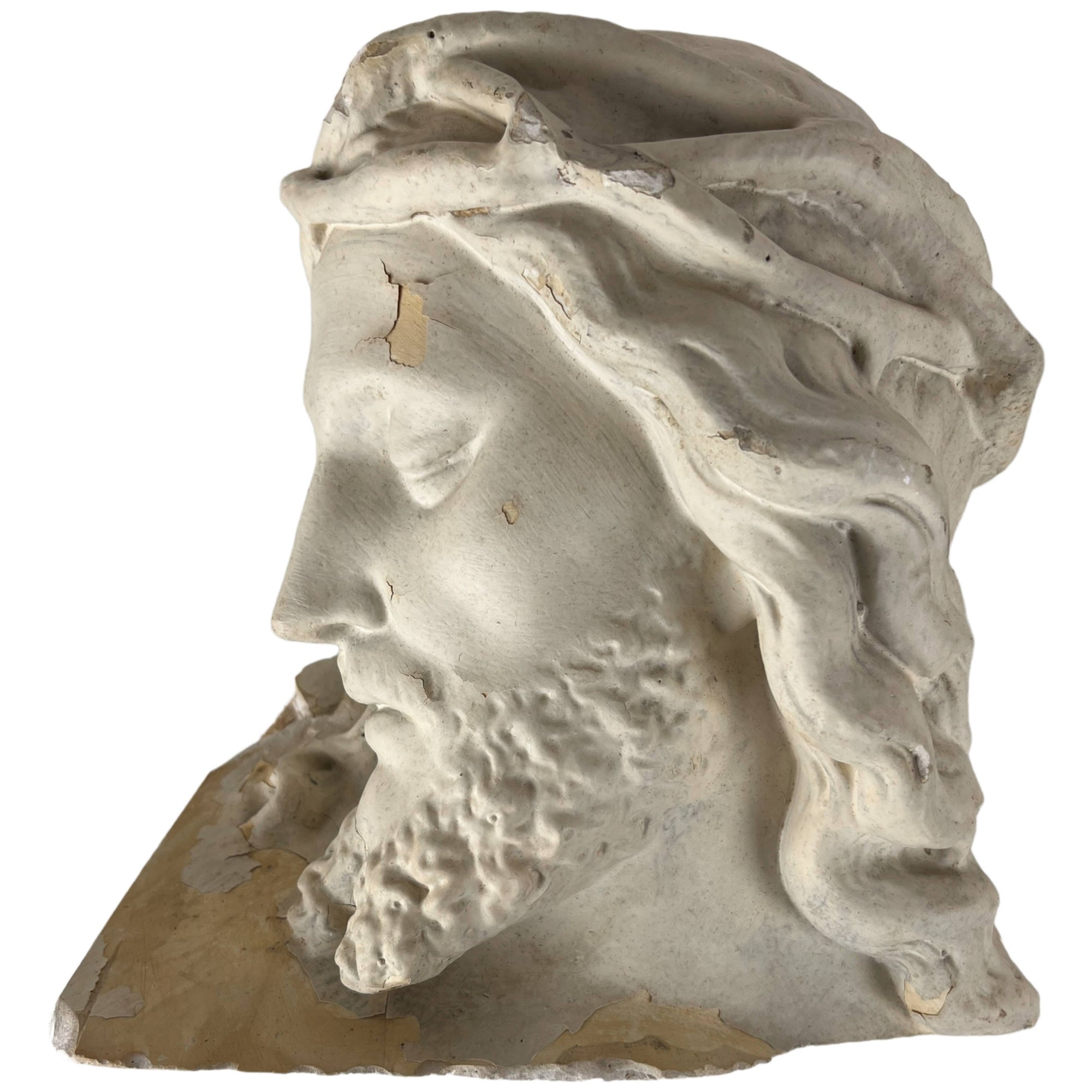 Large Antique Plaster Head of Jesus Christ Wearing Thorns 10 As Is - Poppy's Vintage Clothing