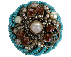1950s Vintage Miriam Haskell Brooch Turquoise Beads w Faux Pearls - Poppy's Vintage Clothing