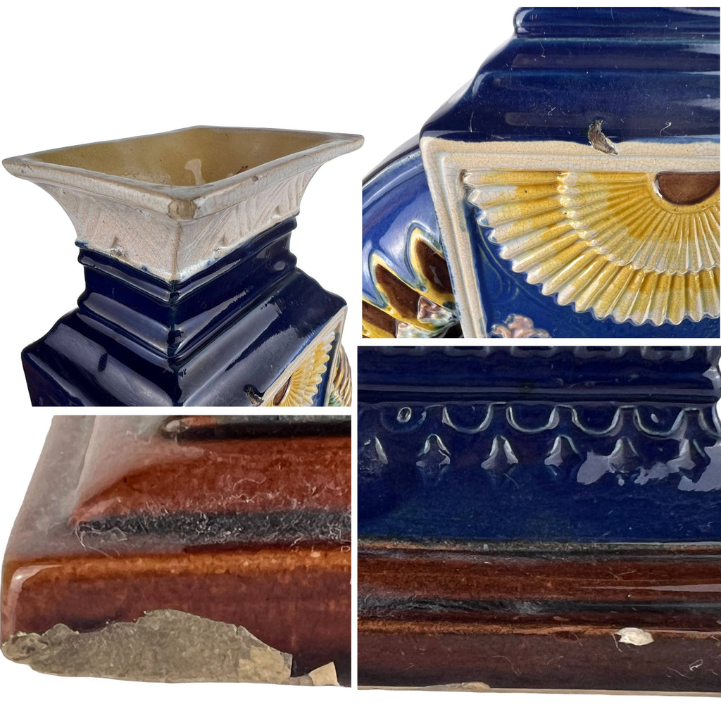 Antique 19th c Egyptian Revival Vase Wilhelm Schiller & Son Bohemian Majolica - Poppy's Vintage Clothing