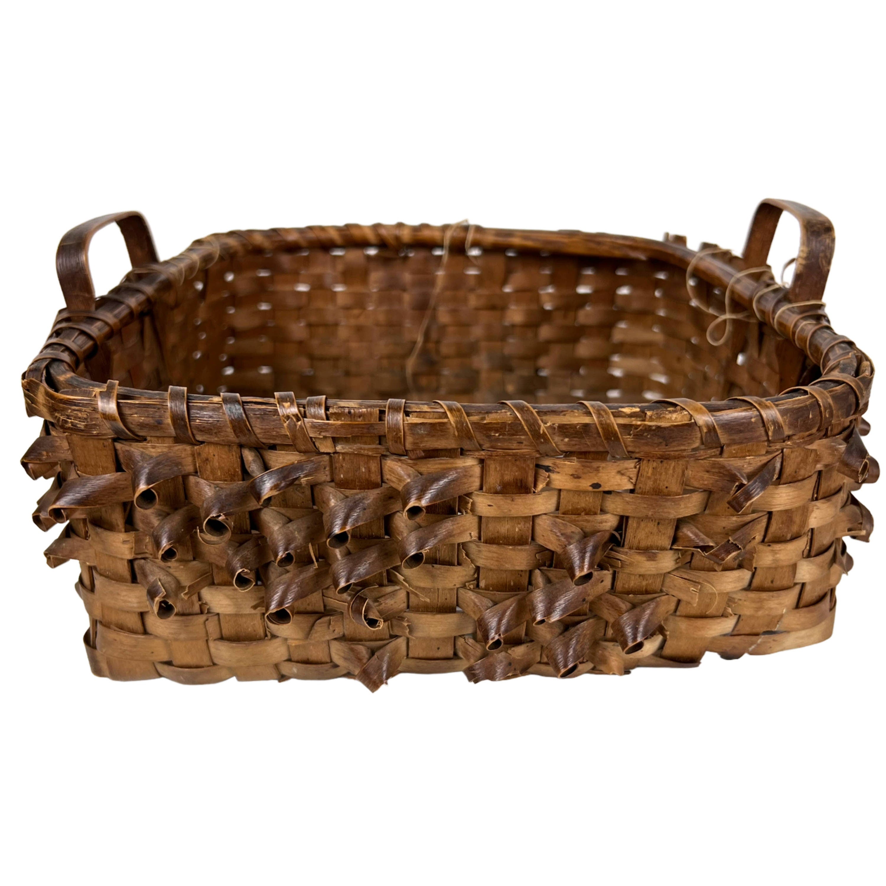 Antique Basket Northeast Native American Handled Curly Splint