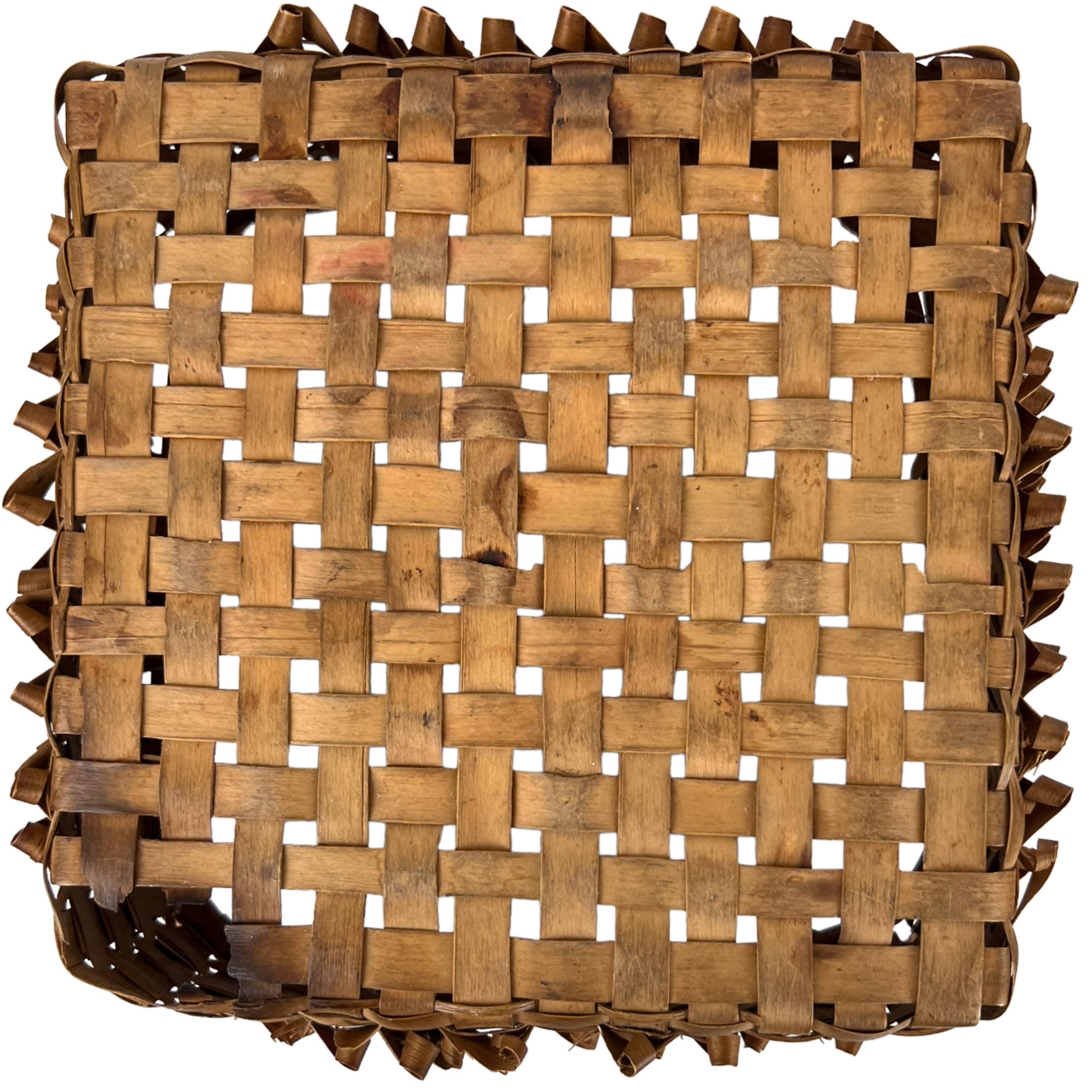 Antique Basket Northeast Native American Handled Curly Splint Algonquin Wabanaki - Poppy's Vintage Clothing