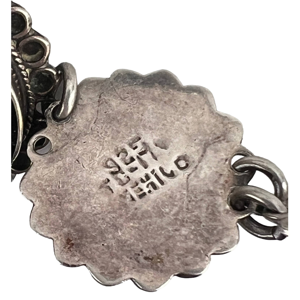 Mexican Sterling Silver Necklace with Onyx & Abalone TC-114 - Poppy's Vintage Clothing