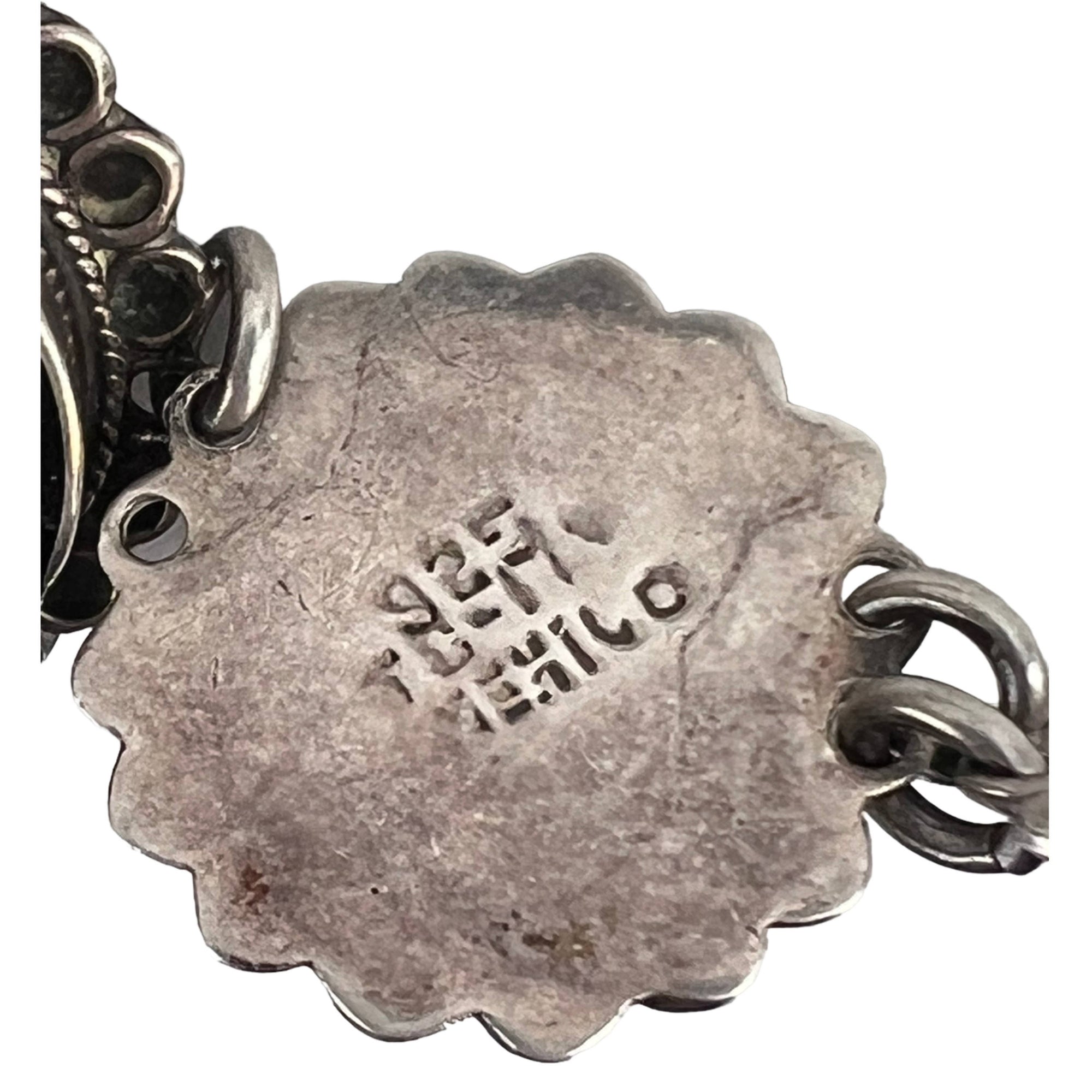 Mexican Sterling Silver Necklace with Onyx & Abalone TC-114 - Poppy's Vintage Clothing